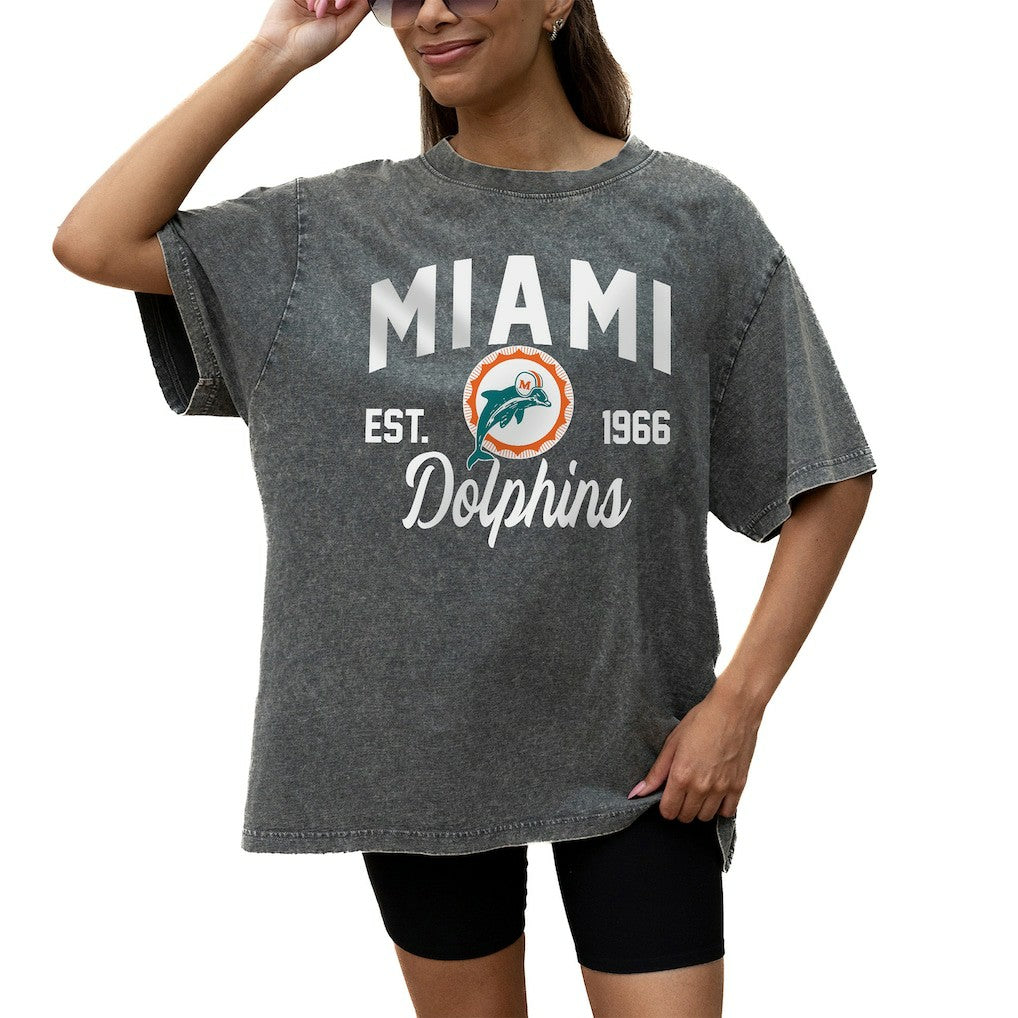 Miami Dolphins Gameday Couture Women's Throwback Oversized Snow Wash T-Shirt - Grey - NFL