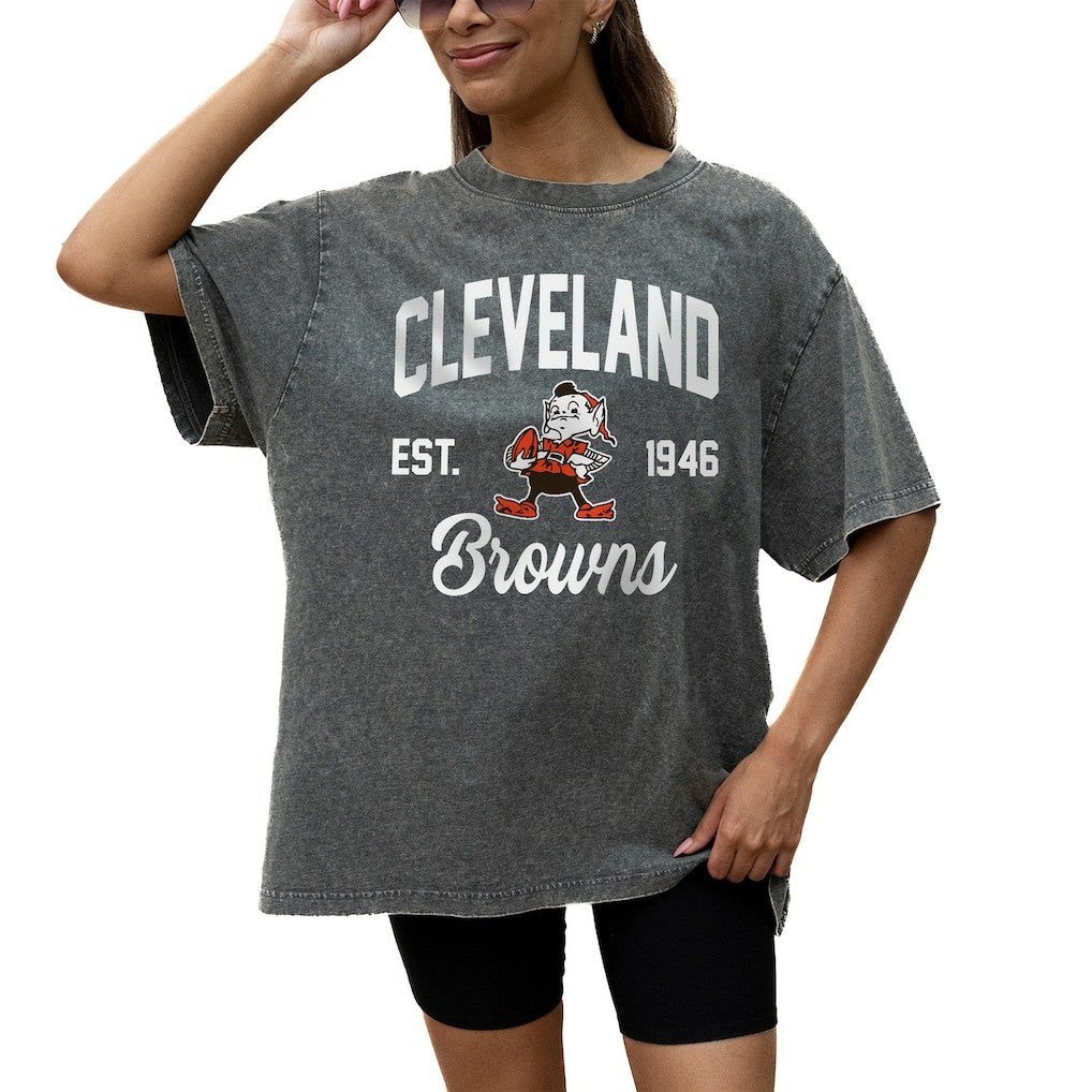 Cleveland Browns Gameday Couture Women's Throwback Oversized Snow Wash T-Shirt - Grey - NFL