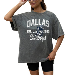 Dallas Cowboys Gameday Couture Women's Throwback Oversized Snow Wash T-Shirt - Grey - NFL