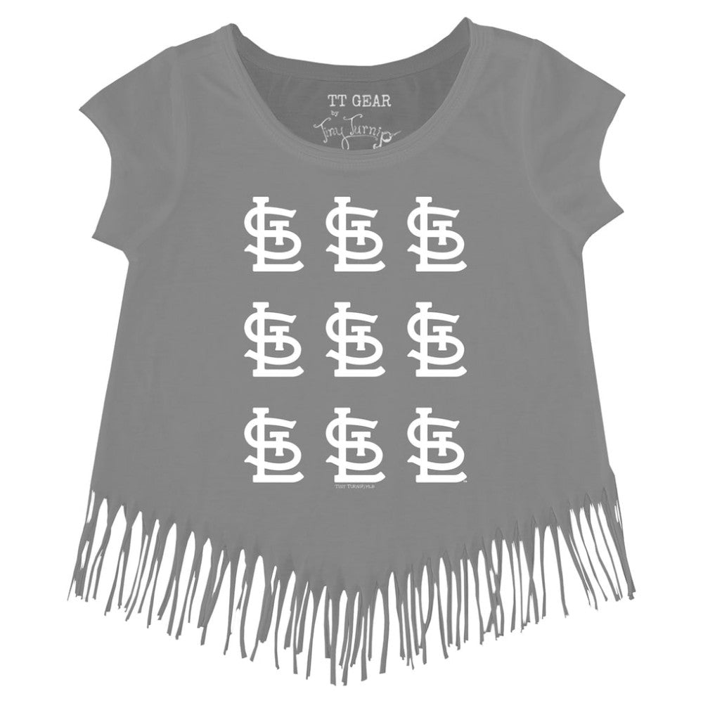 St. Louis Cardinals Tiny Turnip Girls Youth Logo Grid Fringe T-Shirt Outlet