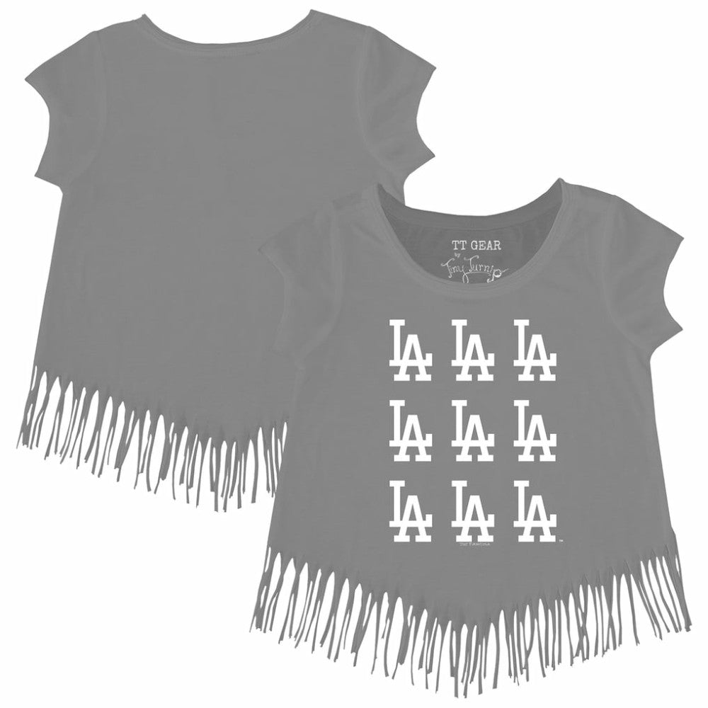 Los Angeles Dodgers Tiny Turnip Girls Youth Logo Grid Fringe T-Shirt Discount