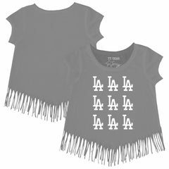 Los Angeles Dodgers Tiny Turnip Girls Youth Logo Grid Fringe T-Shirt Discount