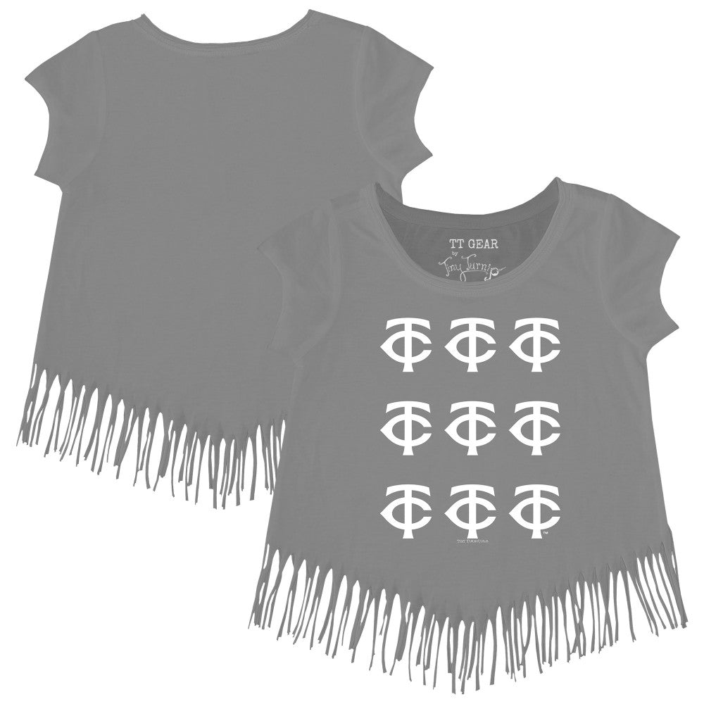 Minnesota Twins Tiny Turnip Girls Youth Logo Grid Fringe T-Shirt Outlet
