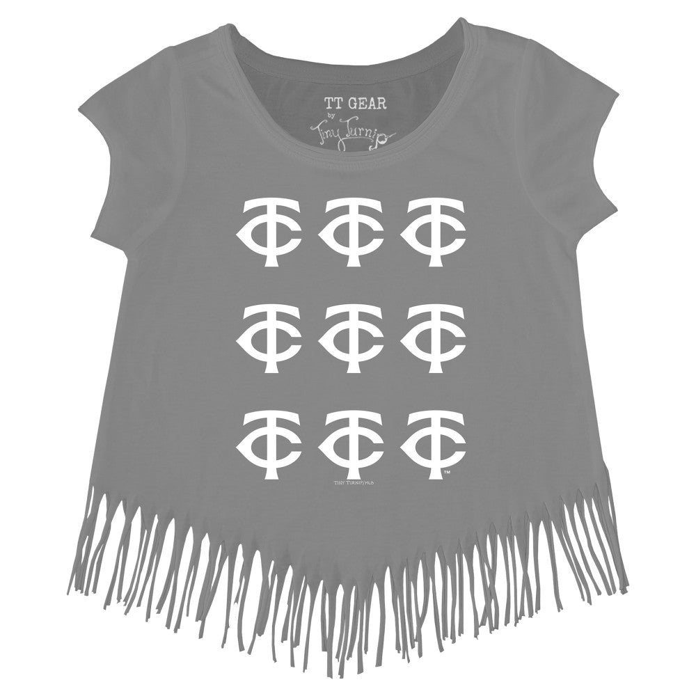Minnesota Twins Tiny Turnip Girls Youth Logo Grid Fringe T-Shirt Outlet