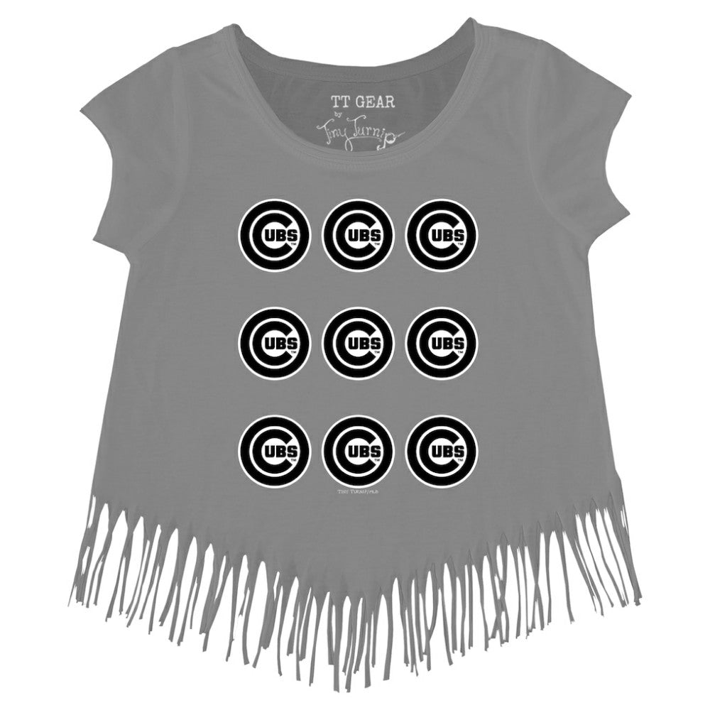 Chicago Cubs Tiny Turnip Girls Youth Logo Grid Fringe T-Shirt for sale