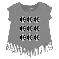 Chicago Cubs Tiny Turnip Girls Youth Logo Grid Fringe T-Shirt for sale
