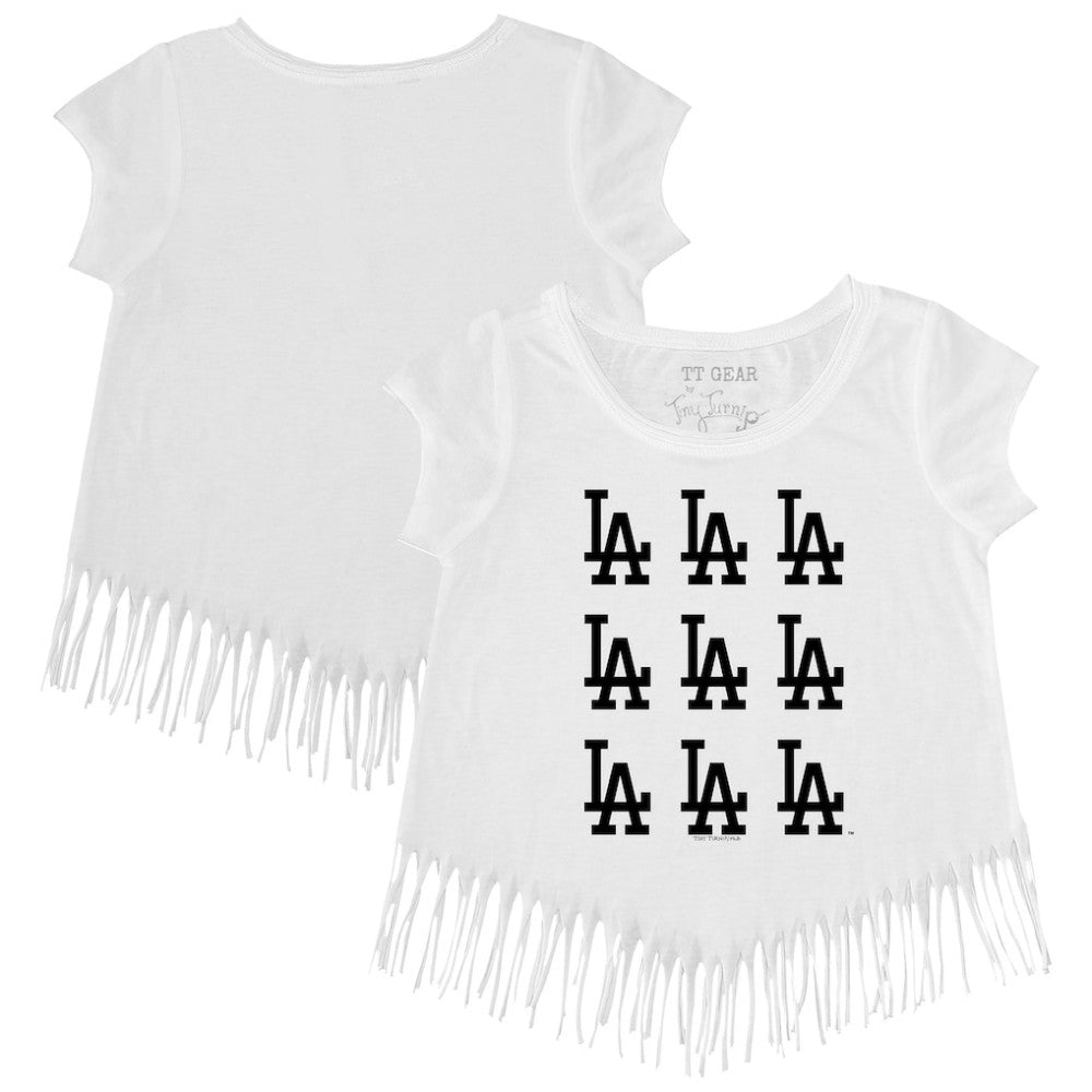 Los Angeles Dodgers Tiny Turnip Girls Youth Logo Grid Fringe T-Shirt for sale
