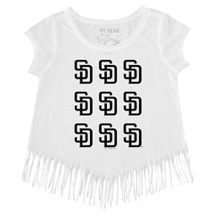 San Diego Padres Tiny Turnip Girls Youth Logo Grid Fringe T-Shirt Near Me