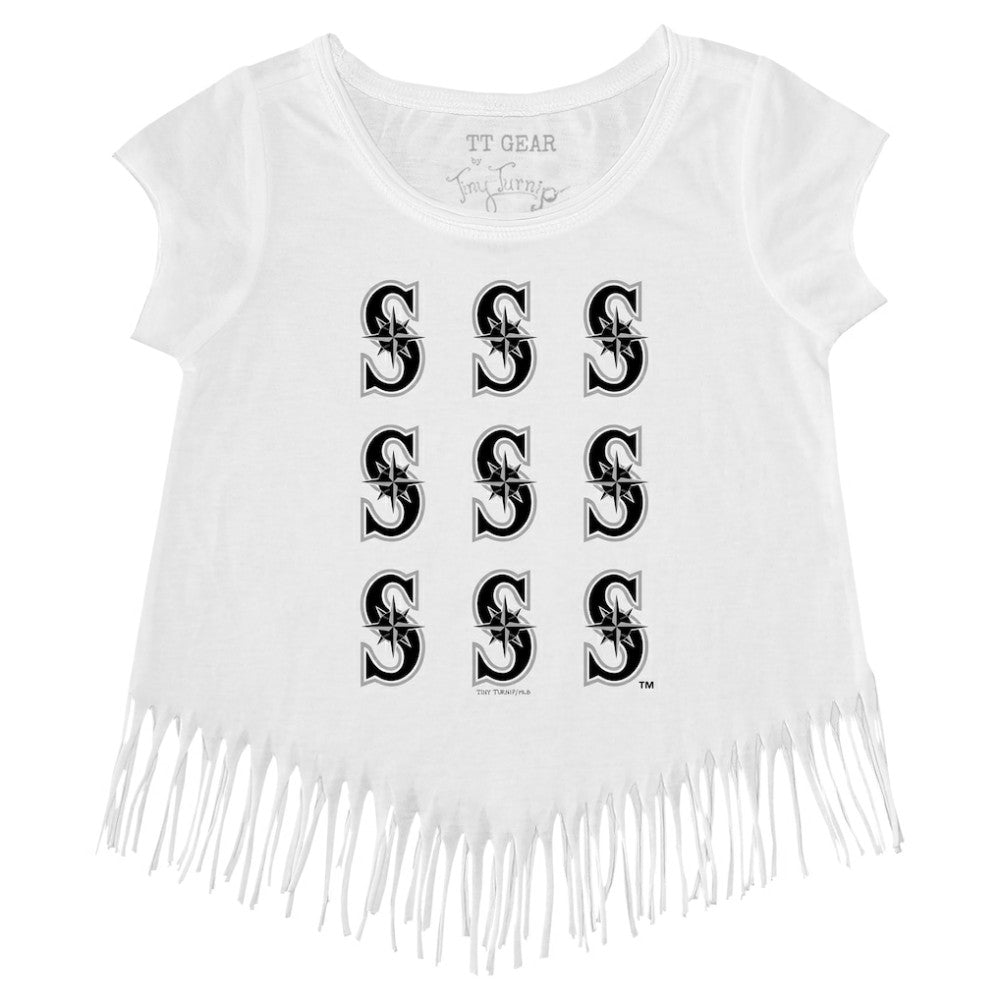 Seattle Mariners Tiny Turnip Girls Youth Logo Grid Fringe T-Shirt Outlet