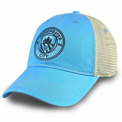 Manchester City 1863FC Mono Badge Vintage Trucker Adjustable Hat Sky Blue