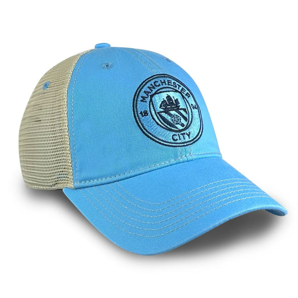 Manchester City 1863FC Mono Badge Vintage Trucker Adjustable Hat Sky Blue