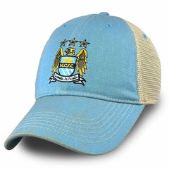 Manchester City 1863FC Retro Tea Washed Vintage Trucker Adjustable Hat Sky Blue