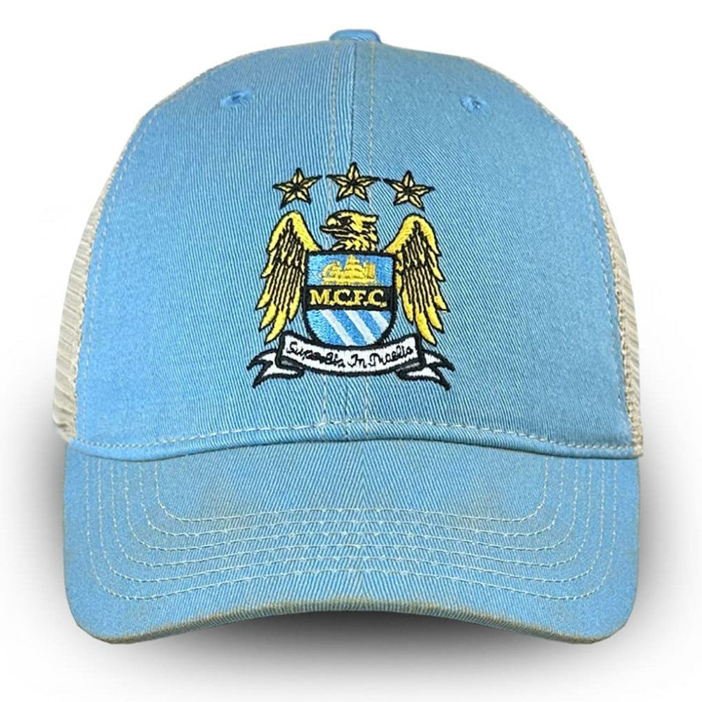 Manchester City 1863FC Retro Tea Washed Vintage Trucker Adjustable Hat Sky Blue