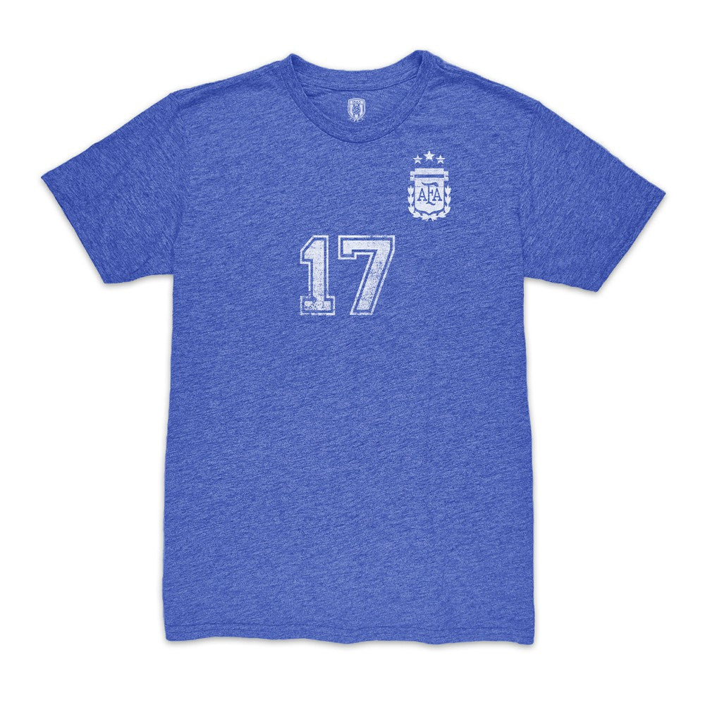 Alejandro Garnacho Argentina National Team 1863FC Player Vintage Tri-Blend T-Shirt Blue