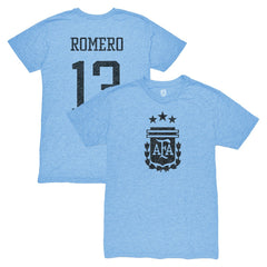 Cristian Romero Argentina National Team 1863FC Player Vintage Tri-Blend T-Shirt Light Blue