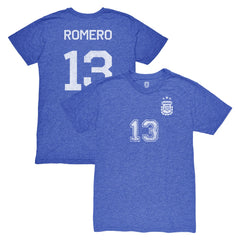 Cristian Romero Argentina National Team 1863FC Player Vintage Tri-Blend T-Shirt Blue