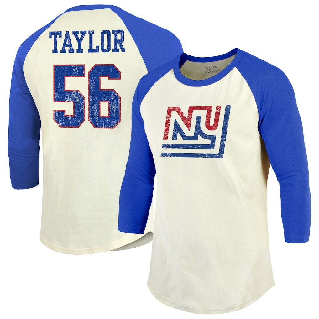 Lawrence Taylor New York Giants Majestic Threads Retired Player Name & Number 3/4 Raglan Sleeve T-Shirt  - Cream/Red - NFL