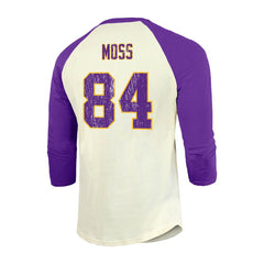 Randy Moss Minnesota Vikings Majestic Threads Retired Player Name & Number 3/4 Raglan Sleeve T-Shirt  - Cream/Purple - NFL
