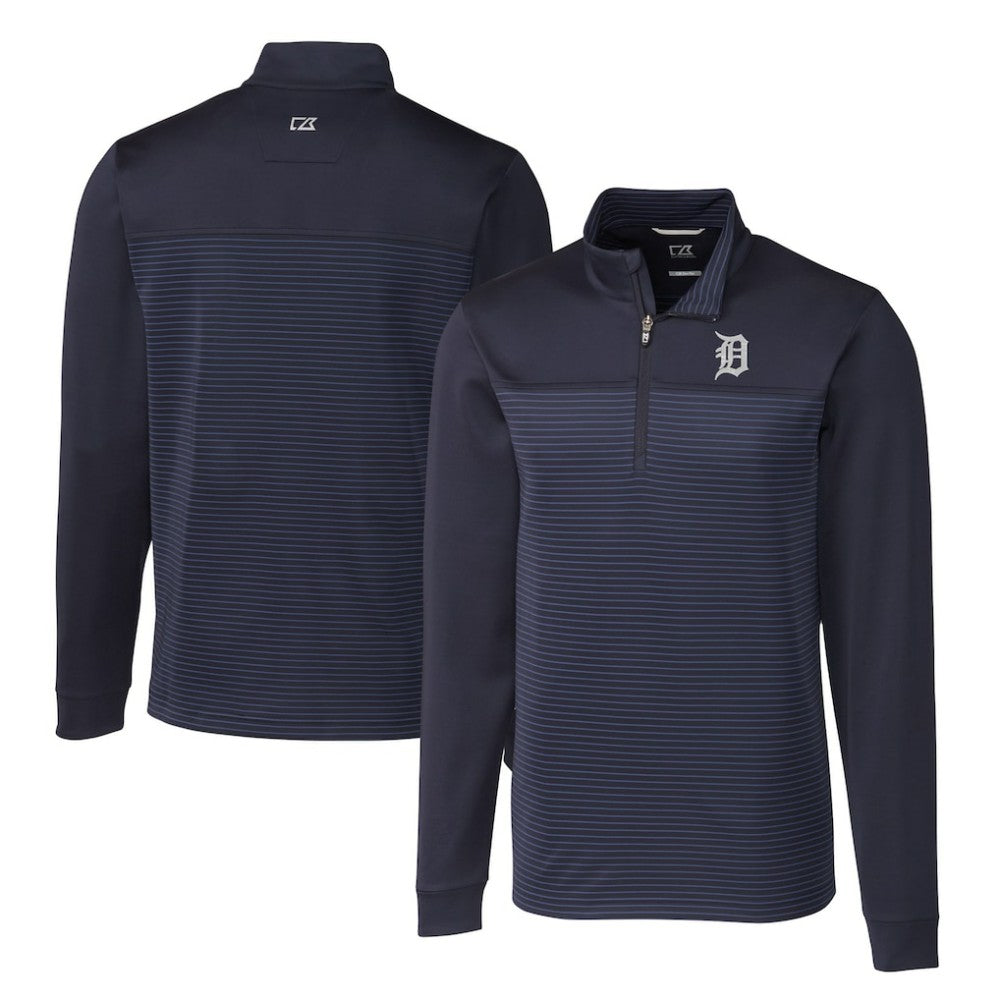 Detroit Tigers Cutter & Buck Big & Tall Traverse Stripe Stretch DryTec Quarter-Zip Top for sale
