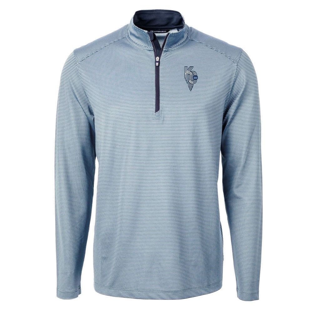Kansas City Royals Cutter & Buck Virtue Eco Pique Micro Stripe Recycled Quarter-Zip Pullover Top Online