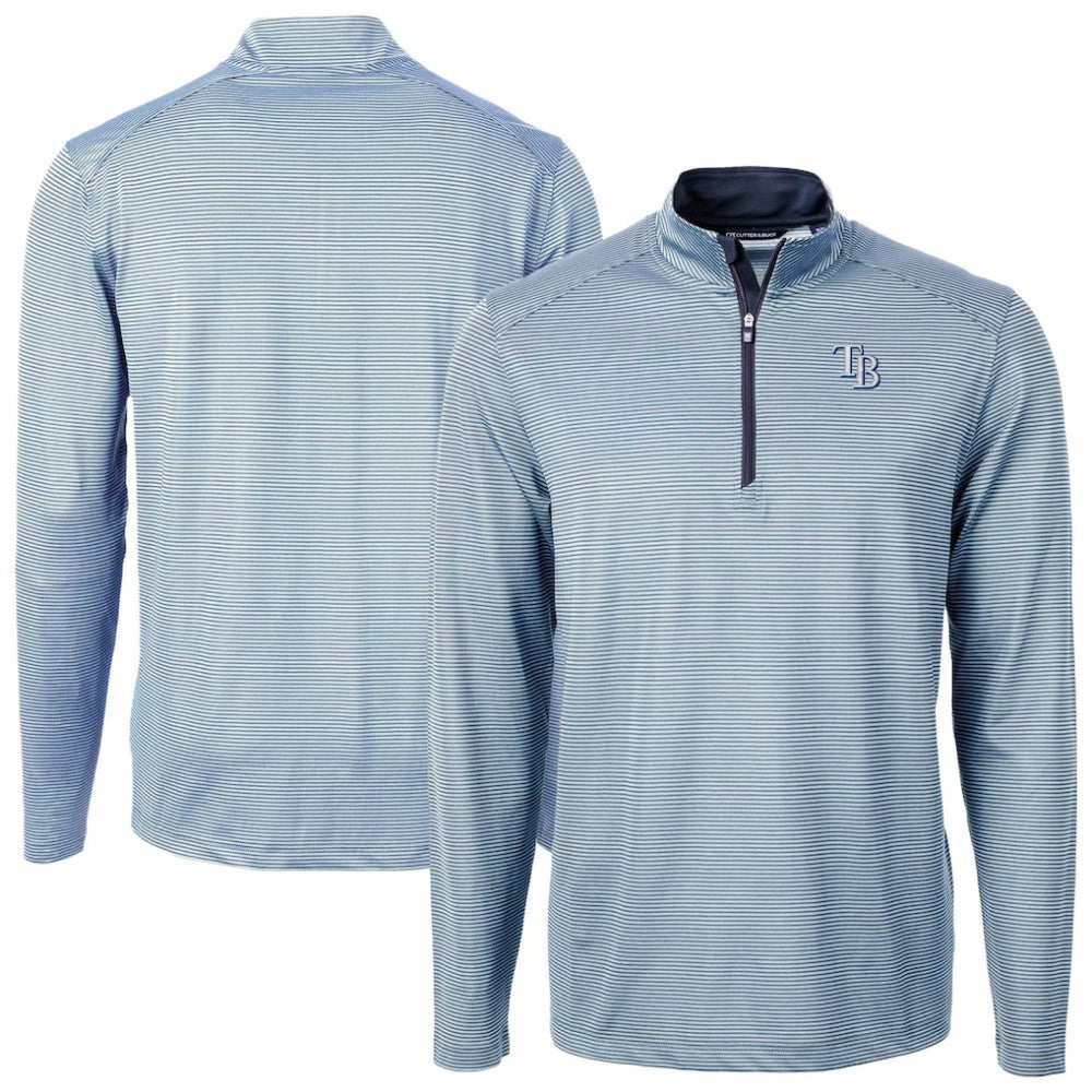 Tampa Bay Rays Cutter & Buck Virtue Eco Pique Micro Stripe Recycled Quarter-Zip Pullover Top for sale
