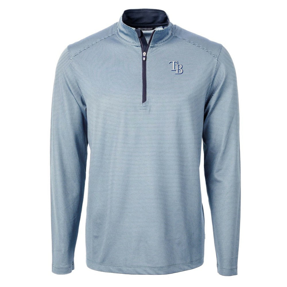 Tampa Bay Rays Cutter & Buck Virtue Eco Pique Micro Stripe Recycled Quarter-Zip Pullover Top for sale