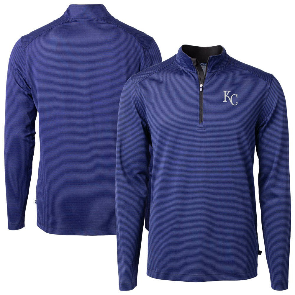 Kansas City Royals Cutter & Buck Virtue Eco Pique Micro Stripe Recycled Quarter-Zip Pullover Top Outlet