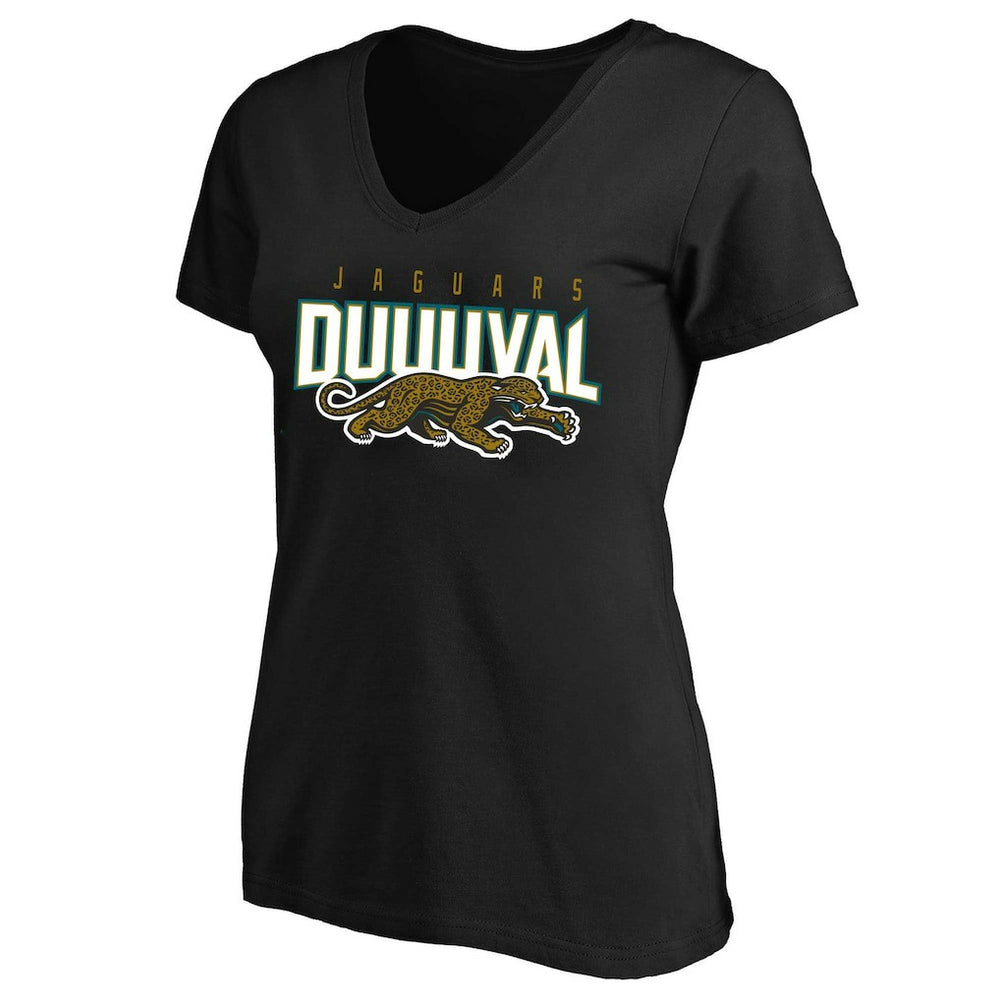Jacksonville Jaguars Women's Plus Size Retro Duval V-Neck T-Shirt - Black - Mitchell & Ness