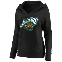 Jacksonville Jaguars Women's Classic Logo V-Neck Pullover Hoodie - Black - Mitchell & Ness