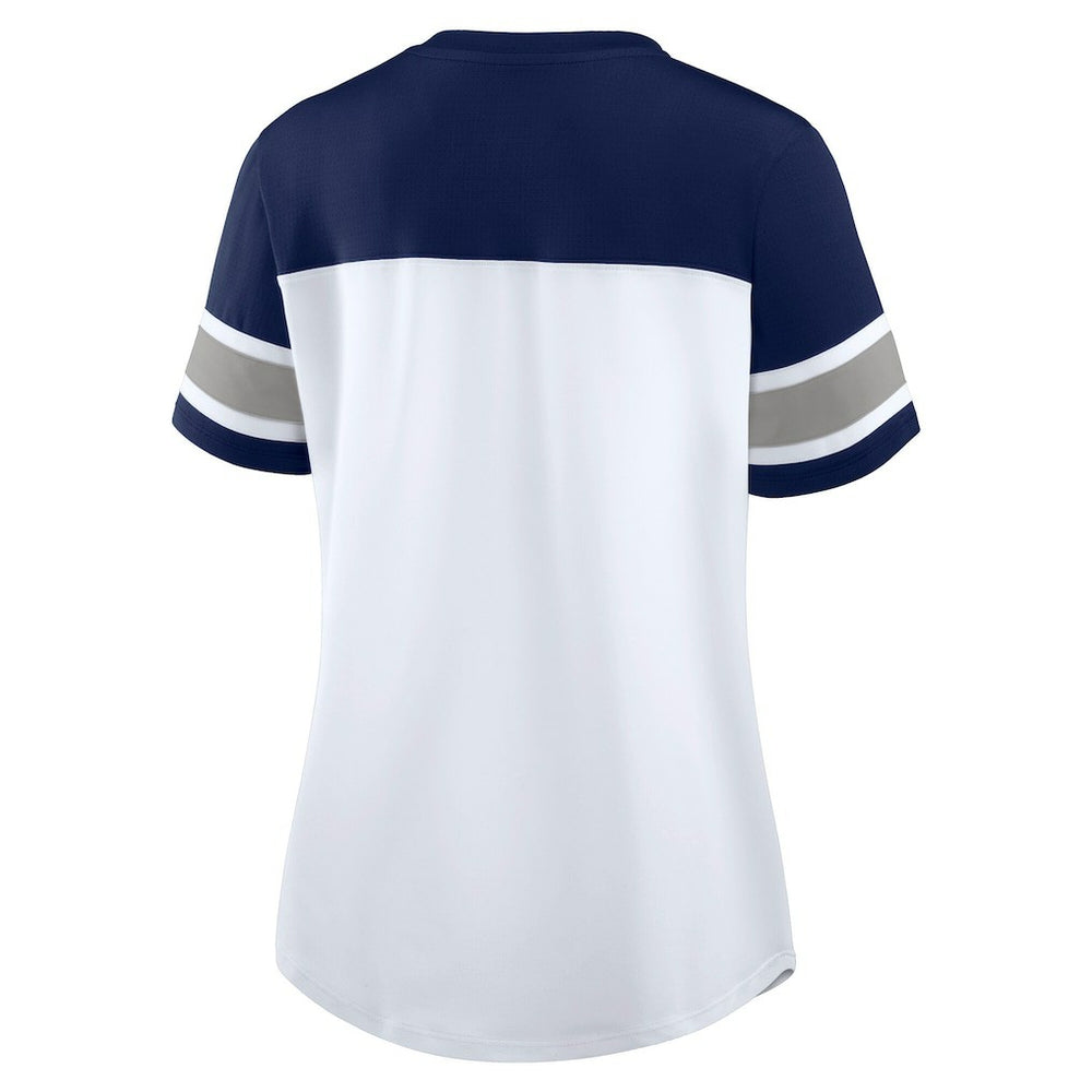 Dallas Cowboys Women's Athena Rhinestone Lace-Up V-Neck T-Shirt - White/Navy - Fanatics