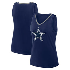 Dallas Cowboys Logo Athletic Women's Stellar Win V-Neck Tank Top - Navy - NFL
