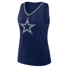 Dallas Cowboys Logo Athletic Women's Stellar Win V-Neck Tank Top - Navy - NFL