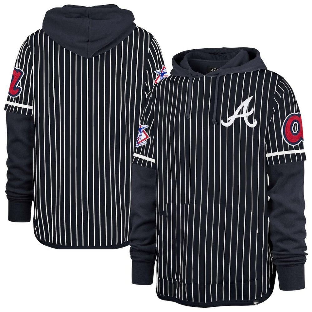 Atlanta Braves '47 Pinstripe Double Header Pullover Hoodie Sale