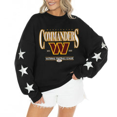 Washington Commanders Gameday Couture Women's Rhinestone Star Sleeve Settle the Score Oversized Tri-Blend Pullover - Black - NFL