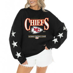 Kansas City Chiefs Gameday Couture Women's Rhinestone Star Sleeve Settle the Score Oversized Tri-Blend Pullover - Black - NFL