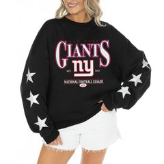New York Giants Gameday Couture Women's Rhinestone Star Sleeve Settle the Score Oversized Tri-Blend Pullover - Black - NFL