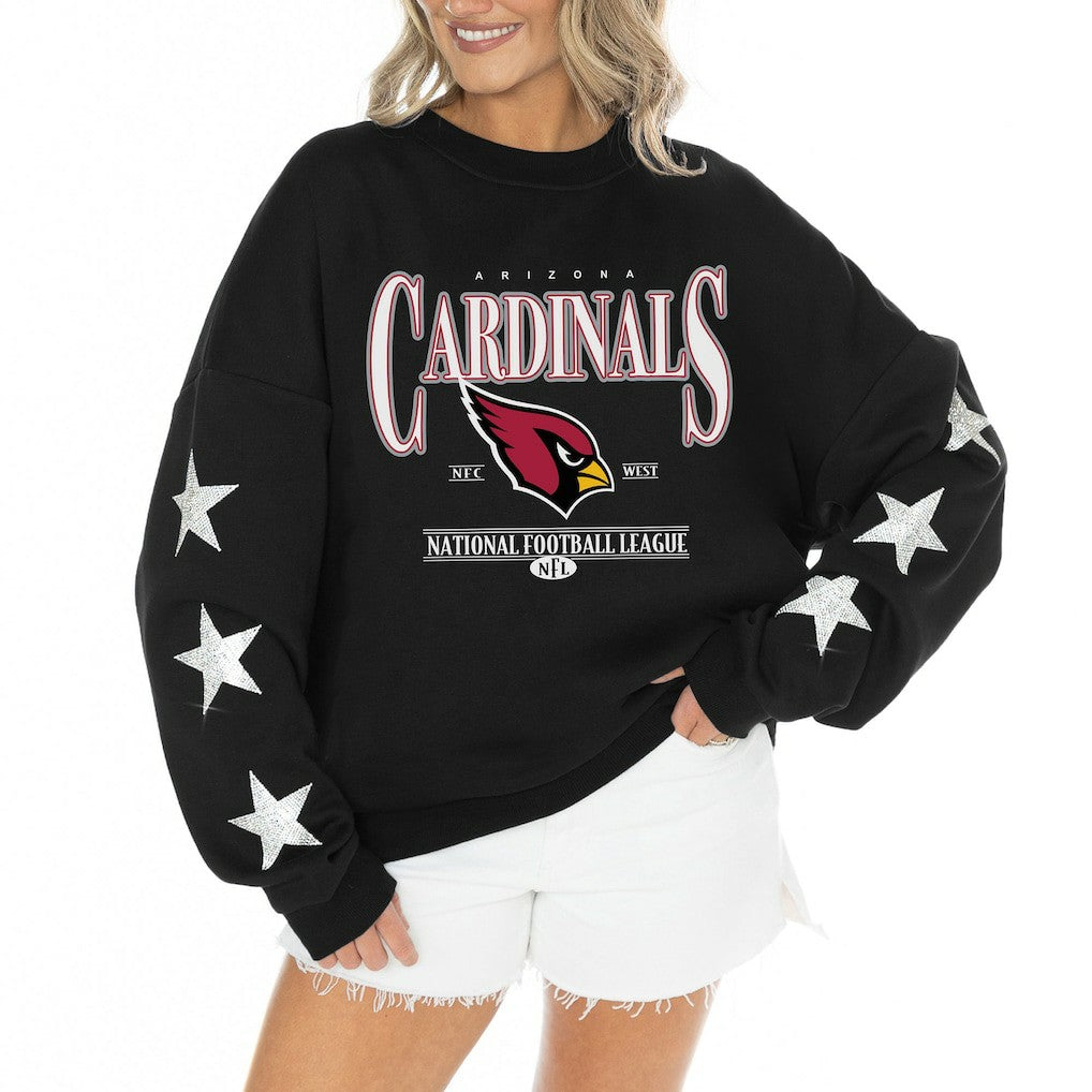 Arizona Cardinals Gameday Couture Women's Rhinestone Star Sleeve Settle the Score Oversized Tri-Blend Pullover - Black - NFL