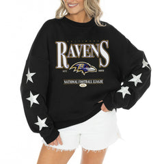 Baltimore Ravens Gameday Couture Women's Rhinestone Star Sleeve Settle the Score Oversized Tri-Blend Pullover - Black - NFL