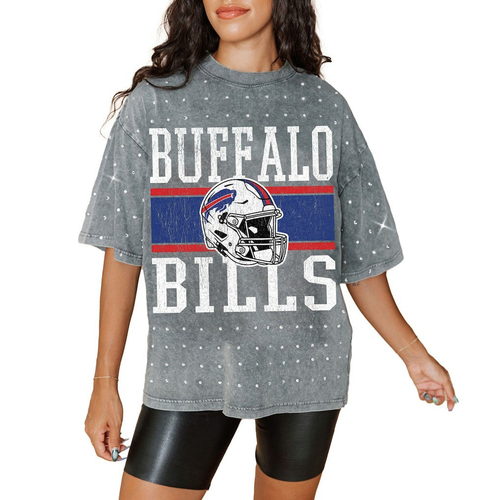 Buffalo Bills Gameday Couture Women's Oversized Mini Rhinestone Classic T-Shirt - Gray - NFL