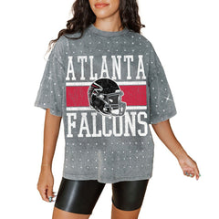 Atlanta Falcons Gameday Couture Women's Oversized Mini Rhinestone Classic T-Shirt - Gray - NFL