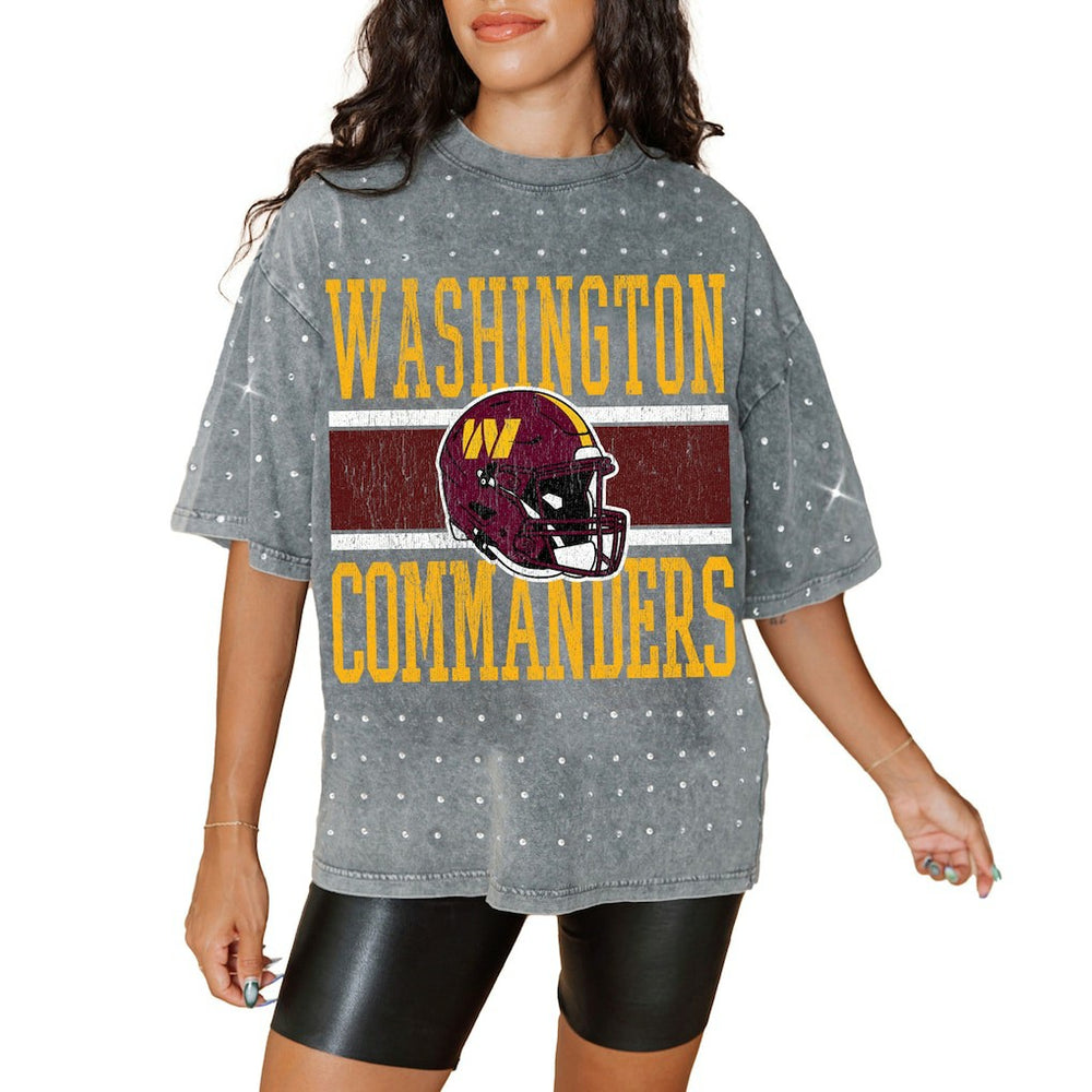 Washington Commanders Gameday Couture Women's Oversized Mini Rhinestone Classic T-Shirt - Gray - NFL