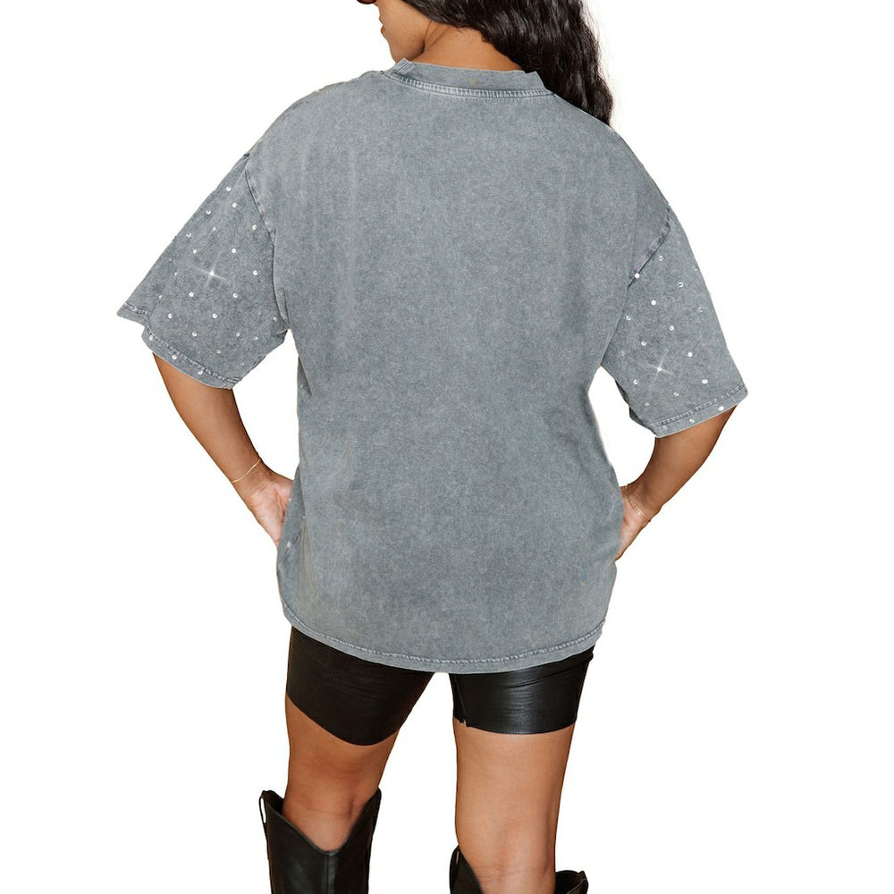 Washington Commanders Gameday Couture Women's Oversized Mini Rhinestone Classic T-Shirt - Gray - NFL