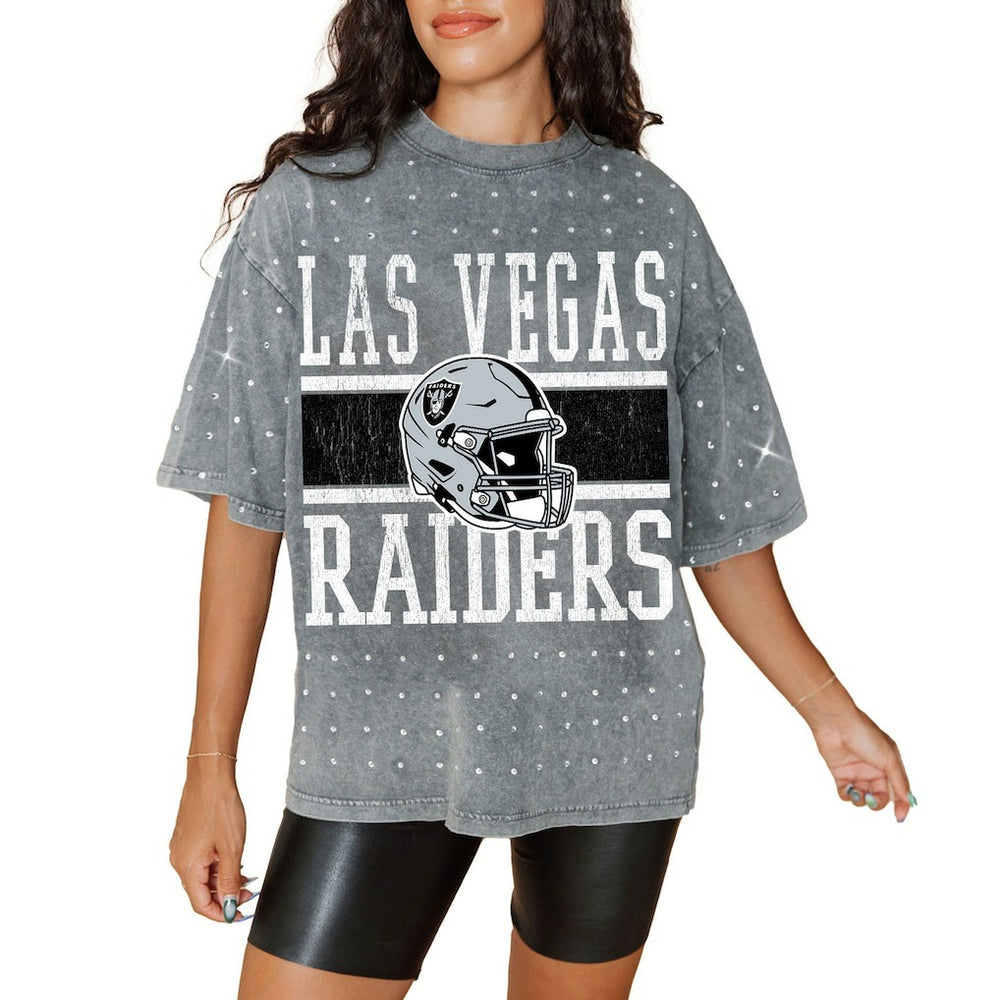 Las Vegas Raiders Gameday Couture Women's Oversized Mini Rhinestone Classic T-Shirt - Gray - NFL