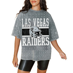 Las Vegas Raiders Gameday Couture Women's Oversized Mini Rhinestone Classic T-Shirt - Gray - NFL