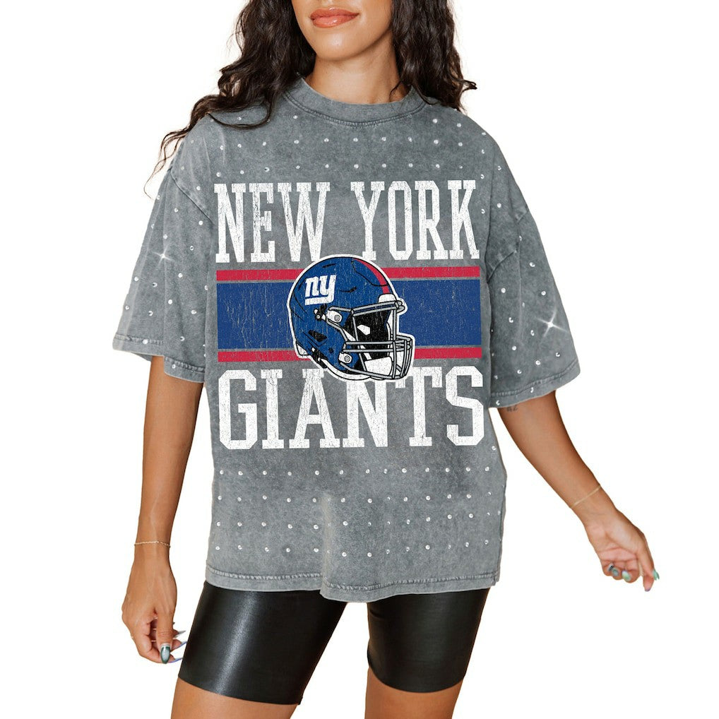 New York Giants Gameday Couture Women's Oversized Mini Rhinestone Classic T-Shirt - Gray - NFL