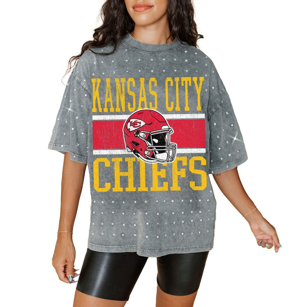 Kansas City Chiefs Gameday Couture Women's Oversized Mini Rhinestone Classic T-Shirt - Gray - NFL