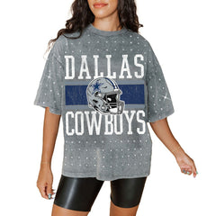 Dallas Cowboys Gameday Couture Women's Oversized Mini Rhinestone Classic T-Shirt - Gray - NFL