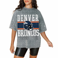 Denver Broncos Gameday Couture Women's Oversized Mini Rhinestone Classic T-Shirt - Gray - NFL