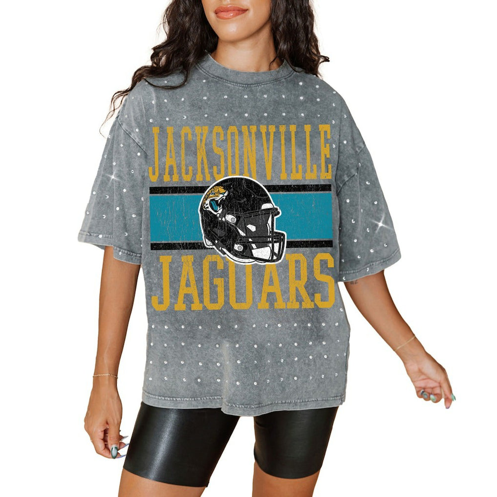 Jacksonville Jaguars Gameday Couture Women's Oversized Mini Rhinestone Classic T-Shirt - Gray - NFL