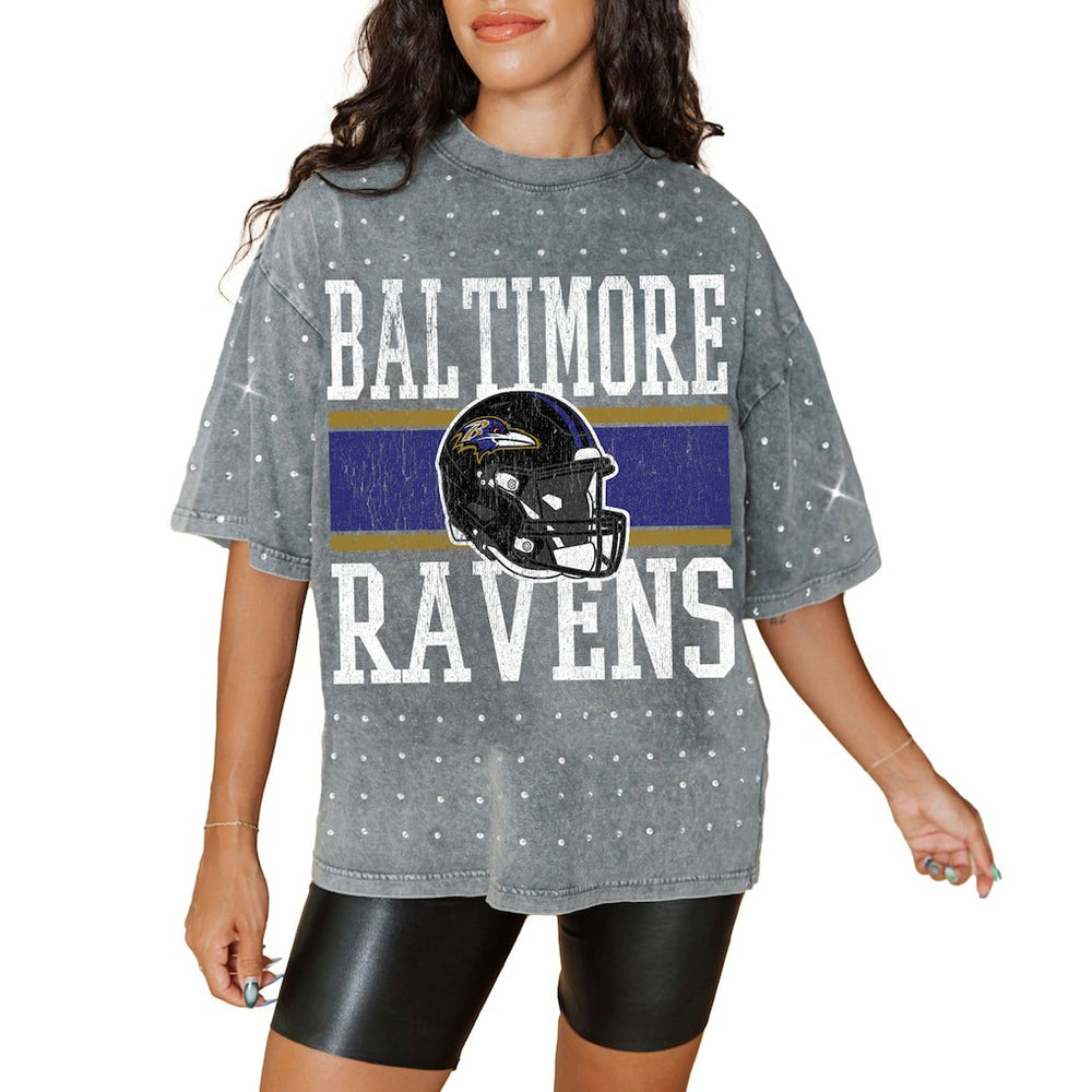 Baltimore Ravens Gameday Couture Women's Oversized Mini Rhinestone Classic T-Shirt - Gray - NFL
